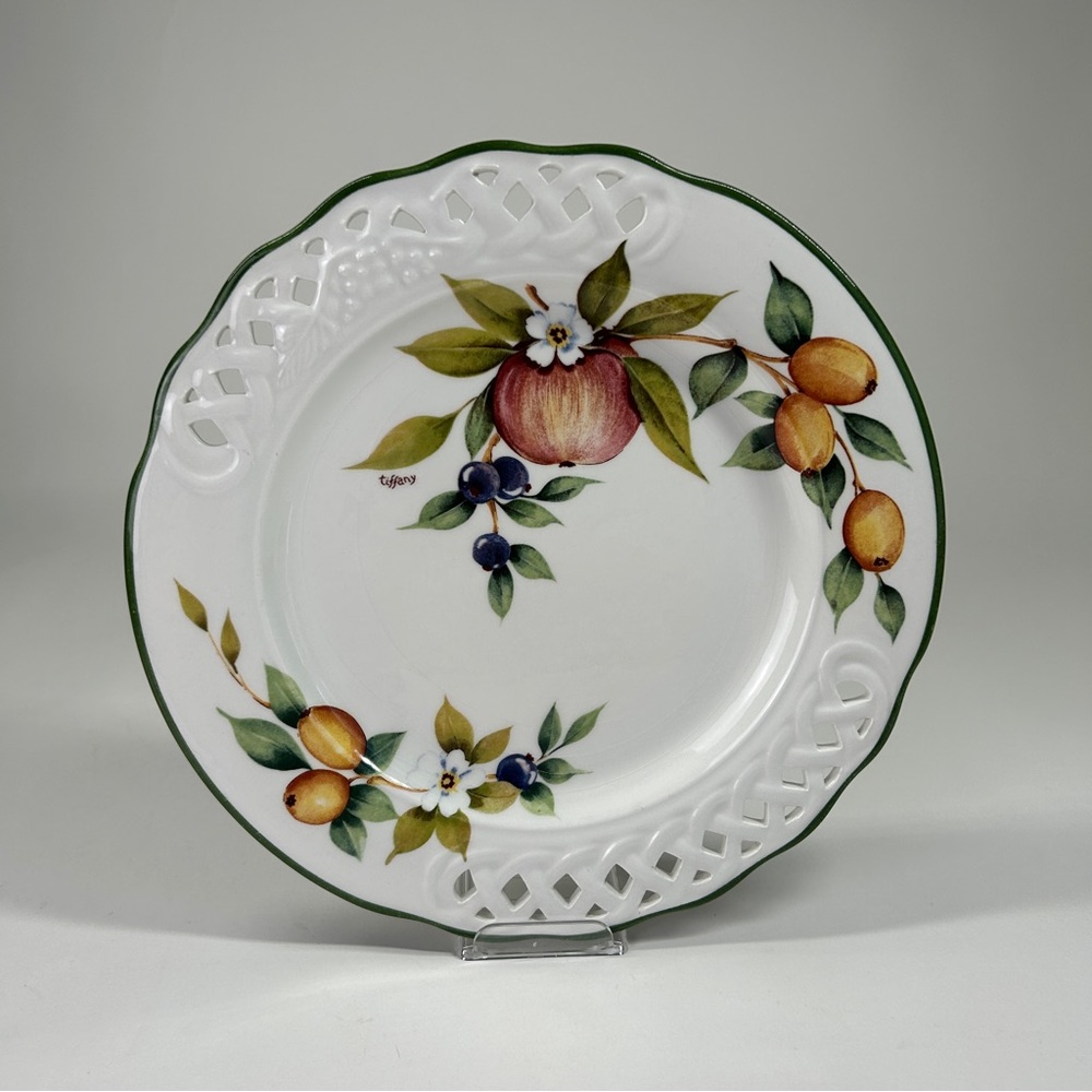 Vintage Brunelli Italy Tiffany Dinner Plate 1980s Garden Fruits Pattern 10” #162